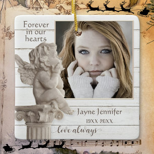 Photo Rustic White Wood Memorial Angel Ornament