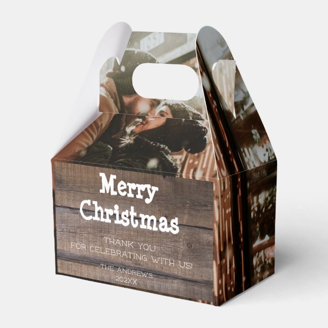 Photo Rustic Wood Merry Christmas Holiday Party  Favour Box (Front Side)