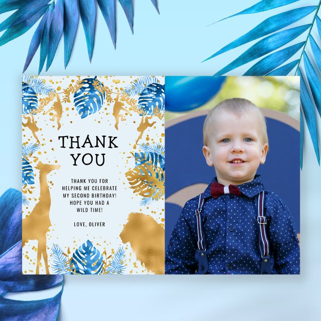 Photo Safari Blue 2nd Birthday Thank You Card (Creator Uploaded)