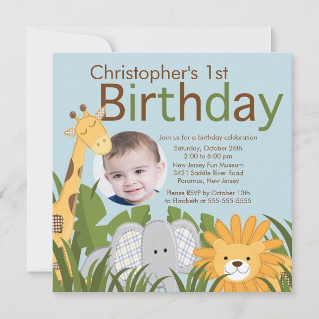Photo Safari Jungle Animal Kid Birthday Party Invitation (Front)