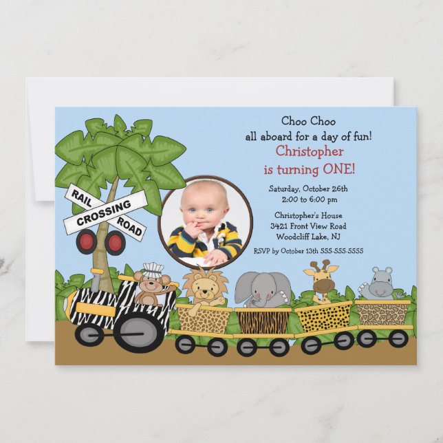 Photo Safari Jungle Train Birthday Invitation (Front)