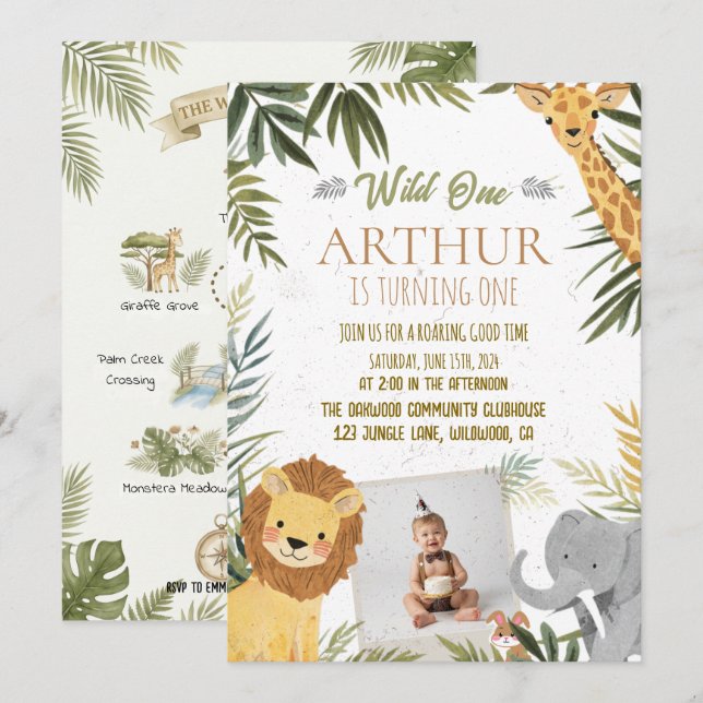 Photo Safari Wild One 1st Birthday Invite (Front/Back)