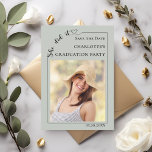 Photo Sage Green Graduation party Save the Date<br><div class="desc">Muted sage green colored background. Celebrate your graduate’s big milestone in style with this modern Save the Date card for a graduation party. Featuring a clean minimalist layout, elegant typography, and a customizable photo, this design is perfect for announcing your celebration in a timeless way. Add your graduate’s name, photo,...</div>