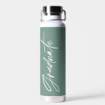 Photo sage green graduation script modern elegant water bottle<br><div class="desc">Multi photo sage green and white graduation script modern elegant gift design.</div>