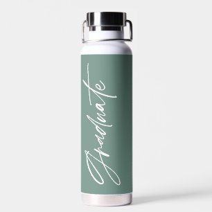 Photo sage green graduation script modern elegant water bottle