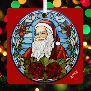 Photo & Santa Claus Personalise Text Name & Year Metal Tree Decoration