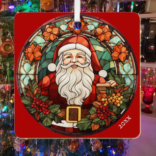 Photo & Santa Claus Personalise Text Name & Year Metal Tree Decoration