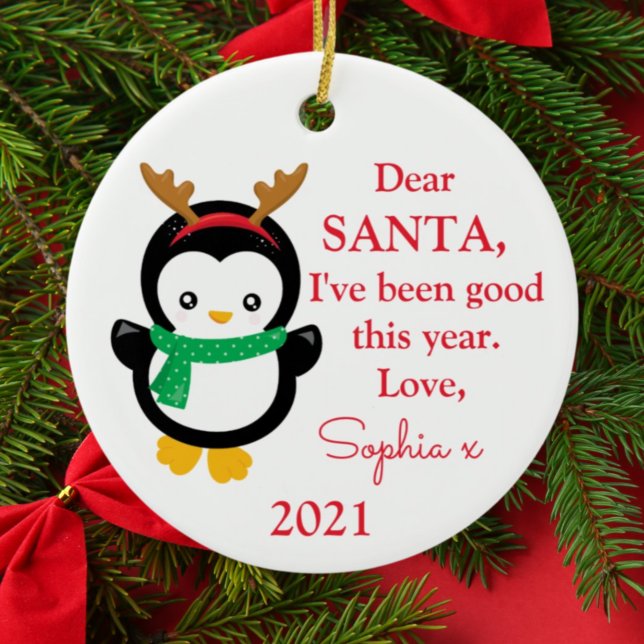 Photo Santa I've Been Good Penguin Christmas Ceram Ceramic Tree Decoration (Creator Uploaded)
