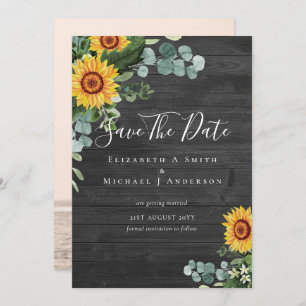 Photo Save Date Rustic SUNFLOWERS Greenery