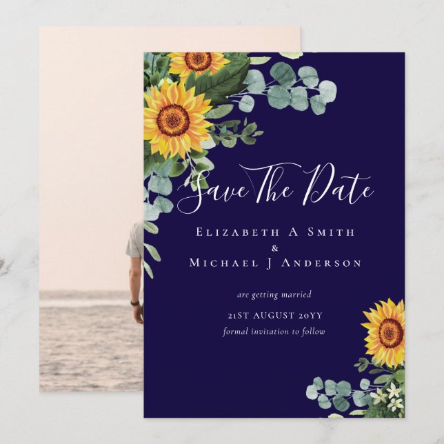 Photo Save Date Rustic SUNFLOWERS Greenery (Front/Back)