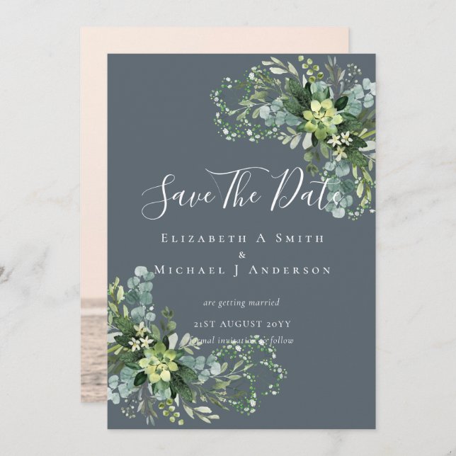 Photo Save Dates Eucalyptus Leaves Greenery (Front/Back)