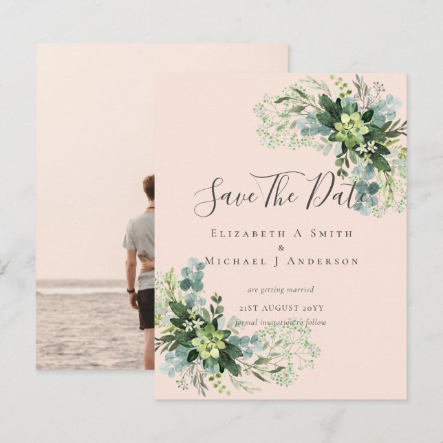 Photo Save Dates Eucalyptus Leaves Greenery (Front/Back)