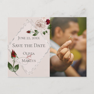 Photo Save the Date Blush and Wine Roses Postcard