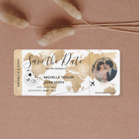 Photo Save the Date Boarding Pass World Map