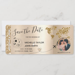 Photo Save the Date Boarding Pass World Map Invitation