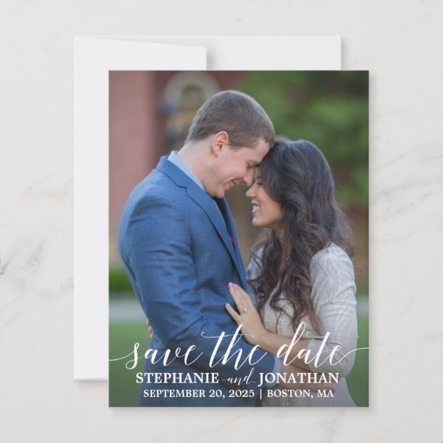 Photo Save the Date Card Modern Calligraphy Script (Front)