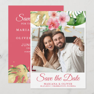 Photo Save the Date Card Tropical Palms Floral