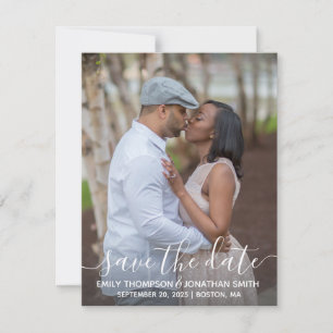 Photo Save the Date Card, White Modern Script