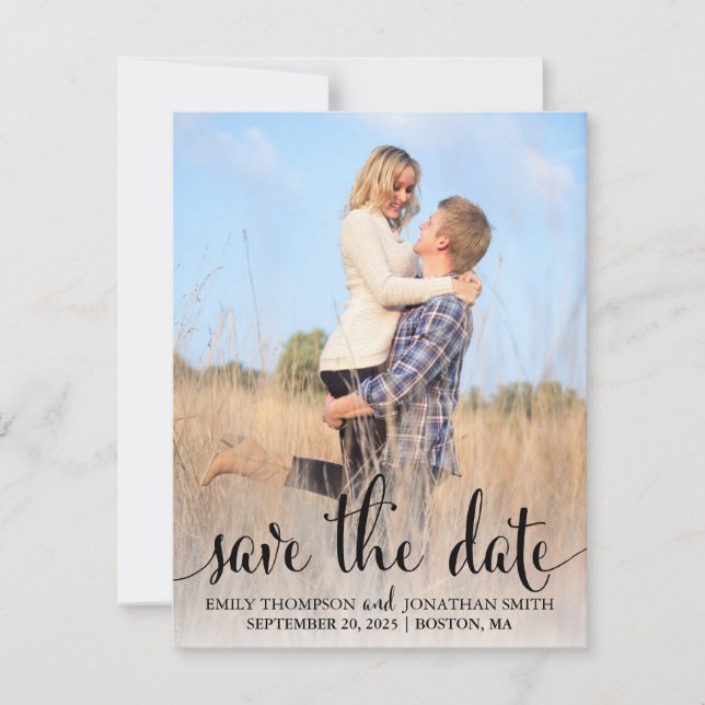 Photo Save the Date Cards, Black Rustic Script (Front)