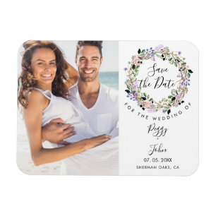 Photo Save the Date Elegant Floral Garland Magnet