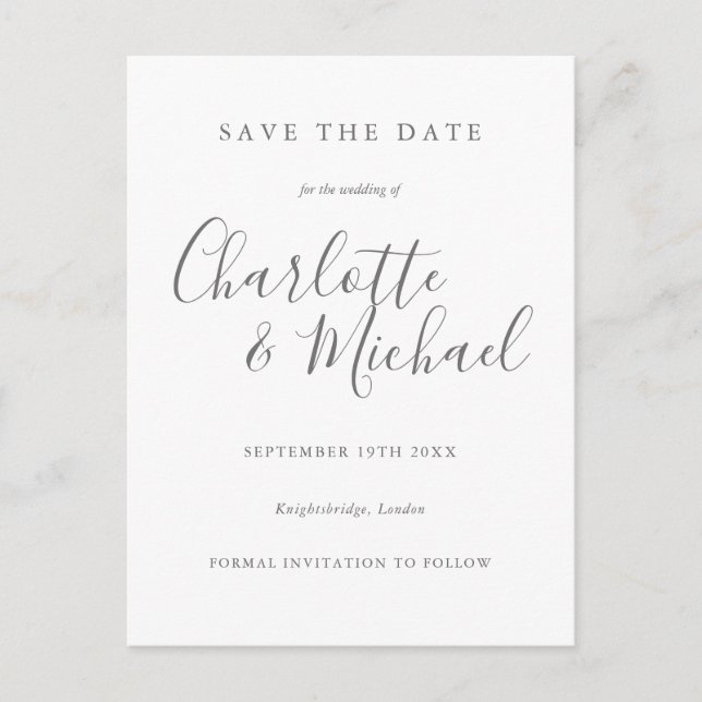 Photo Save the Date Elegant Signature Script Announcement Postcard (Front)