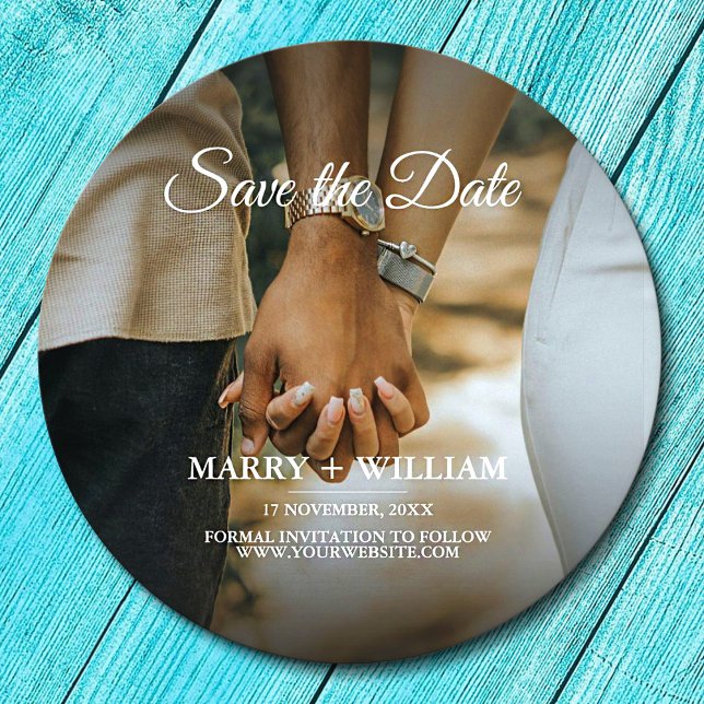 Photo Save The Date Elegant Wedding Round Paper Coaster (Creator Uploaded)