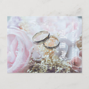 Photo Save the Date floral rings Announcement Postcard