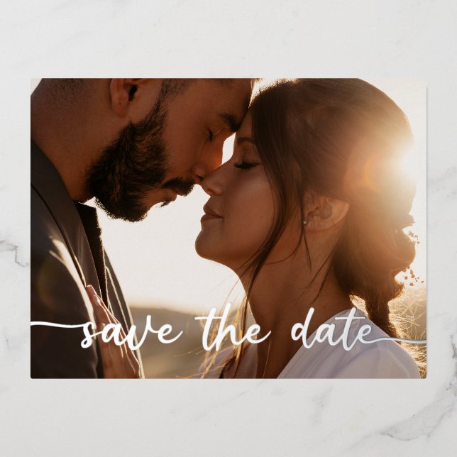 Photo Save the Date Foil Postcard - Silver (Front)