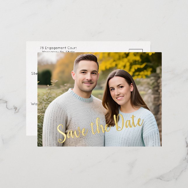Photo "Save the Date" Foil Text Postcard (Front/Back)