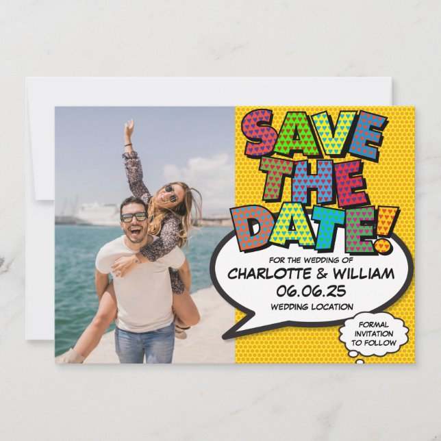 Photo Save the Date Fun Retro Comic Book Pop Art (Front)