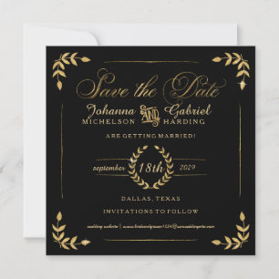 Photo Save the Date, Gold Laurel Leaf Typography Save The Date
