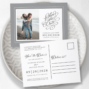 Photo Save The Date Grey & White Elegant Wedding Announcement Postcard