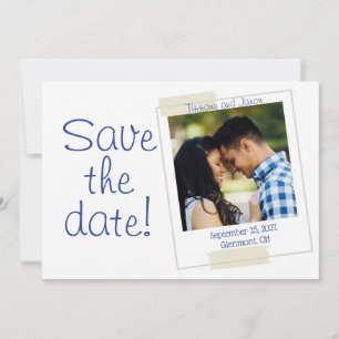 Photo Save the Date in Blue and White Invitation