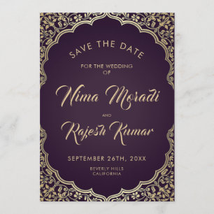 Photo Save The Date, Indian Wedding, Black, Gold Save The Date