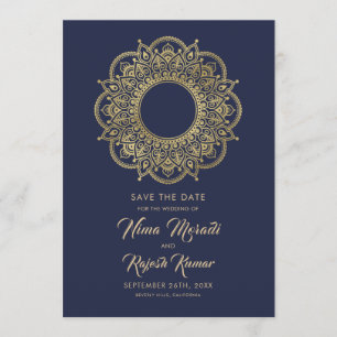 Photo Save The Date, Indian Wedding, Blue and Gold Save The Date