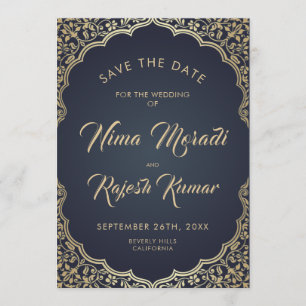 Photo Save The Date, Indian Wedding, Blue and Gold Save The Date
