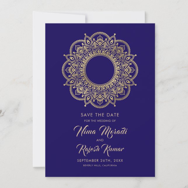 Photo Save The Date, Indian Wedding, Purple, Gold Date (Front)