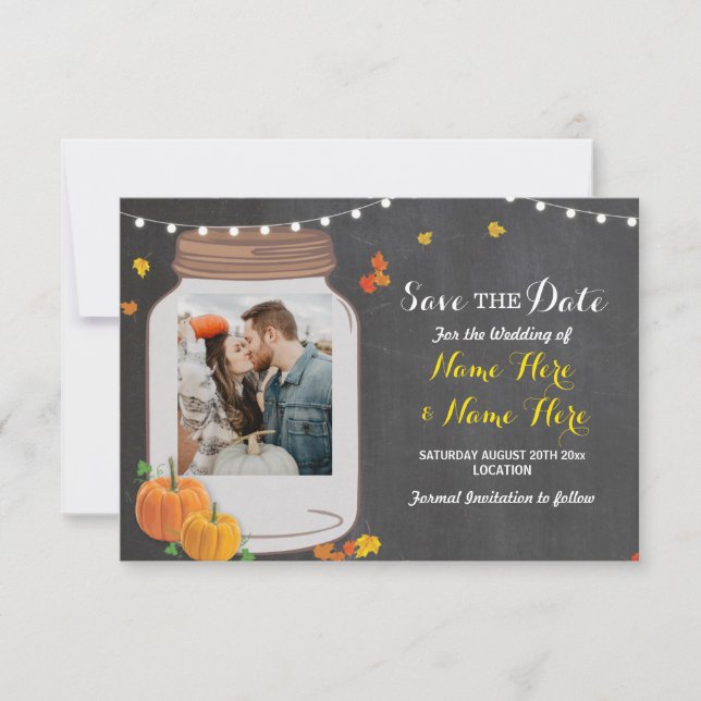 Photo Save The Date Jar Chalk Pumpkin Invitation (Front)