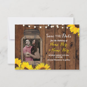 Photo Save The Date Jar Wood Sunflowers Invitation