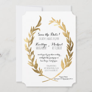 Photo Save the Date Laurel Wreath Olive Gold Leaf