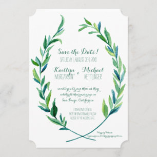 Photo Save the Date Laurel Wreath Olive Leaf Art Invitation