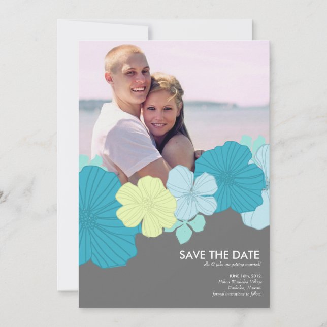 Photo Save the Date // Lush Tropics // Blue Invitation (Front)