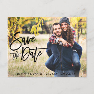 Photo Save The Date Modern Brush Script Postcard