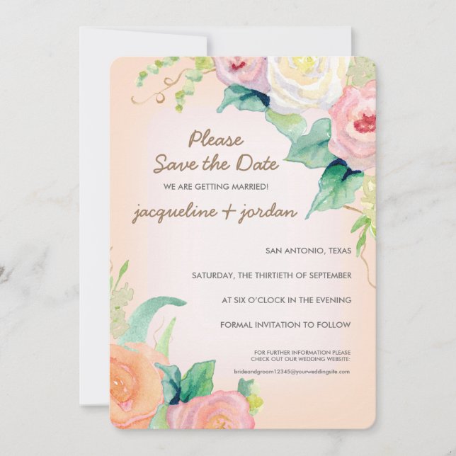 Photo Save the Date Modern Watercolor Floral Invitation (Front)
