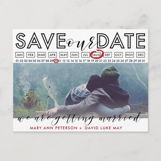 Photo Save the Date Photo postcard with calendar (Front)