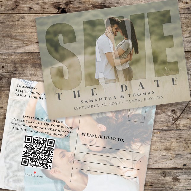 Photo Save the Date QR Code Elegant Typography Announcement Postcard (Creator Uploaded)