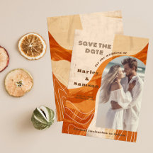 Photo Save the Date, retro burnt orange design