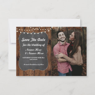 Photo Save The Date Rustic Chalk Wood Invite