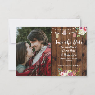 Photo Save The Date Rustic Jar Wood Floral Invite