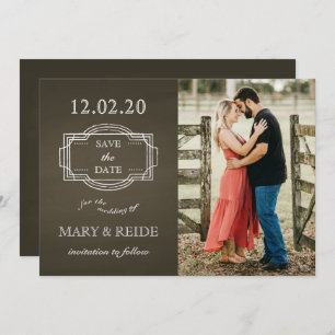 Photo Save the Date Sepia Chalkboard Announcement